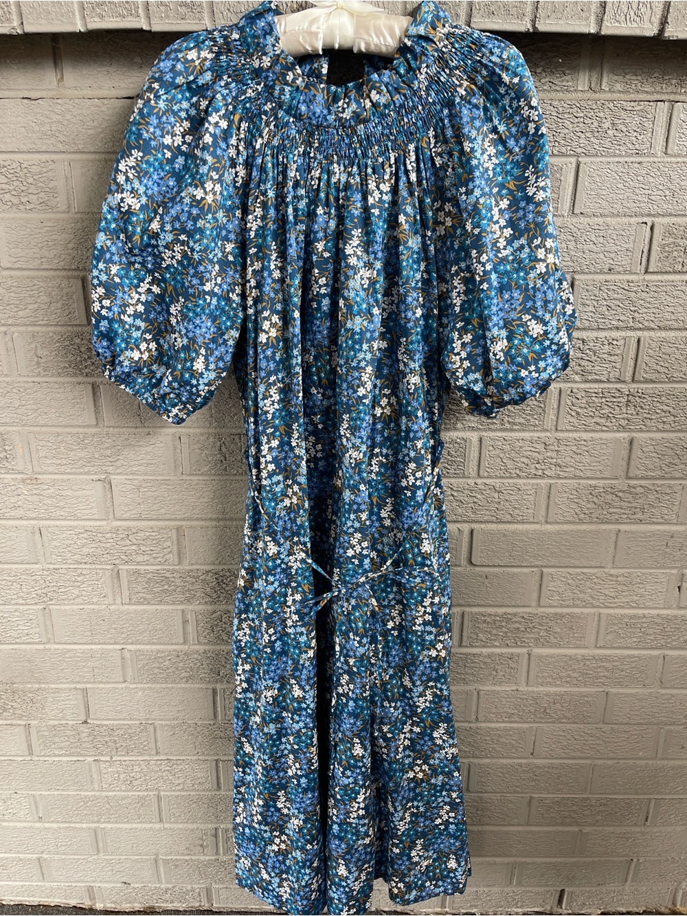 J.Crew Smocked Neck Puff sleeve Dress in Liberty Sea Blossom Fabric- size M